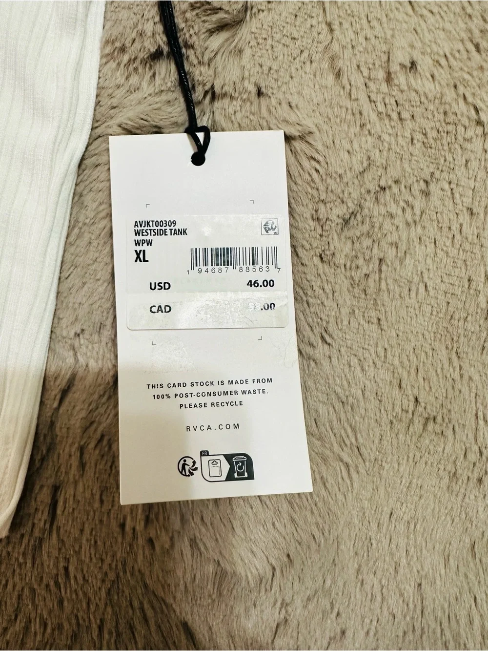 RVCA WEST SIDE WHITE RIBBED CROP LOGO TANK TOP XL NWT STREETWEAR - Picture 9 of 11